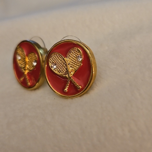 VTG FORNASH Pink Tennis Pickleball Racquet Button Post Earrings - Picture 3 of 5